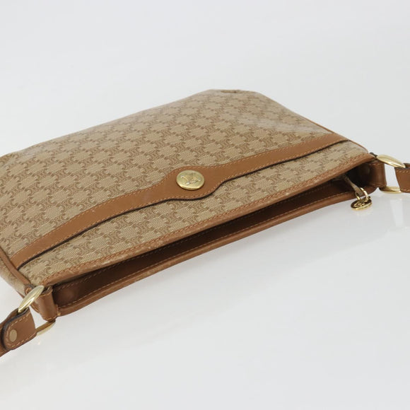 CELINE Macadam Shoulder Bag PVC Leather Beige Gold Auth 191017A