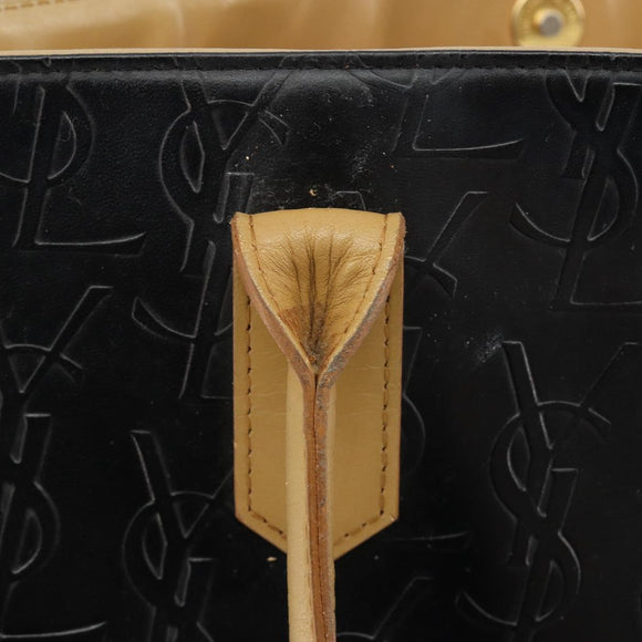 SAINT LAURENT Tote Bag Leather Black Beige Auth 191020