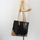 SAINT LAURENT Tote Bag Leather Black Beige Auth 191020-22