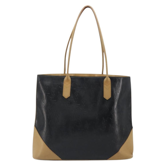 SAINT LAURENT Tote Bag Leather Black Beige Auth 191020