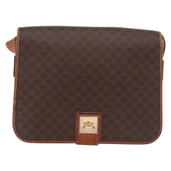 CELINE Macadam Shoulder Bag PVC Leather Brown Gold Auth 191021