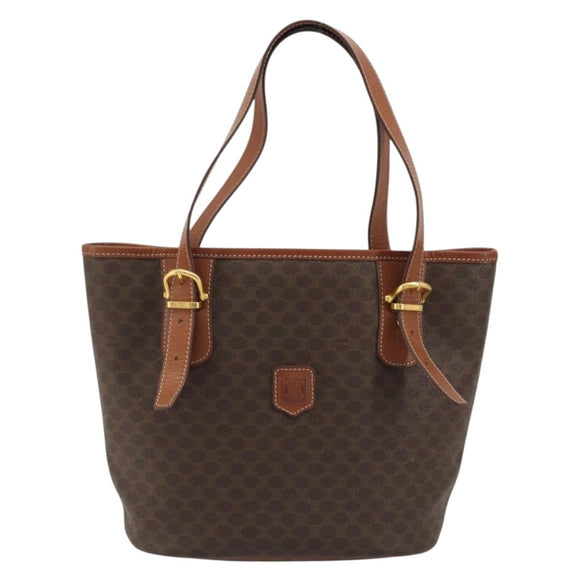 CELINE Macadam Tote Bag PVC Leather Brown Gold Auth 191023A