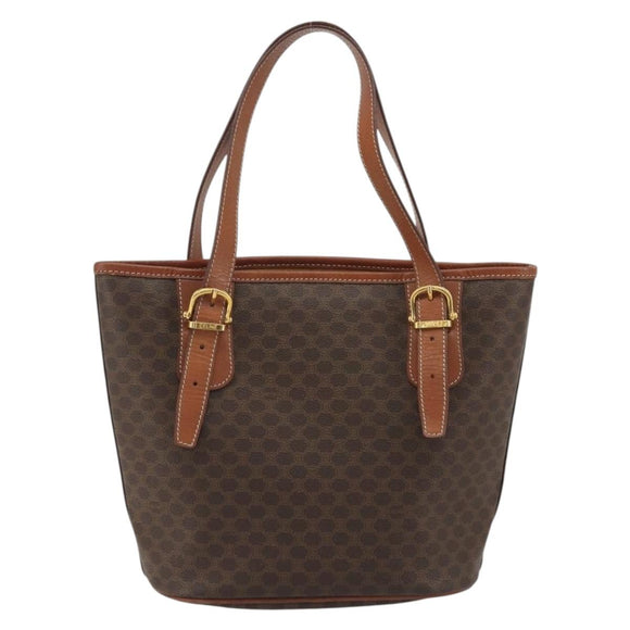 CELINE Macadam Tote Bag PVC Leather Brown Gold Auth 191023A