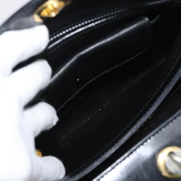 GUCCI Hand Bag Leather Black Gold 001 085 1368 Auth 191025