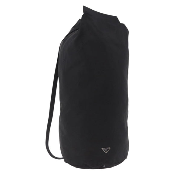 PRADA Drawstring Shoulder Bag Nylon Black Silver Auth 191026A