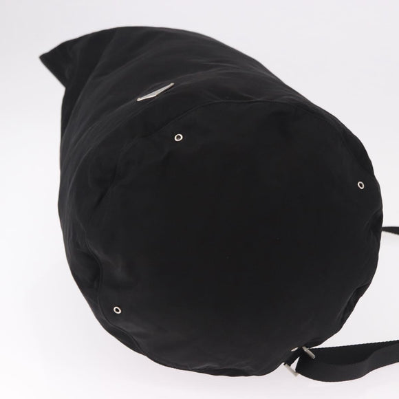PRADA Drawstring Shoulder Bag Nylon Black Silver Auth 191026A