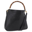GUCCI Bamboo Hand Bag Leather 2way Black Gold 001 3444 Auth 191028-1