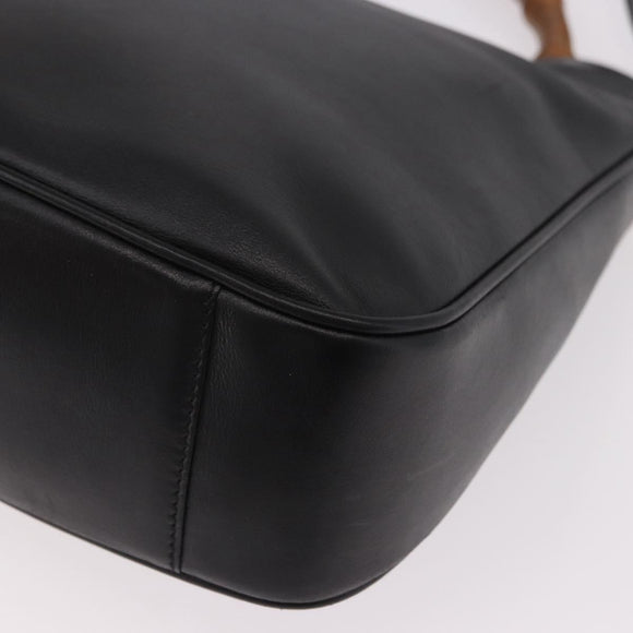 GUCCI Bamboo Hand Bag Leather 2way Black Gold 001 3444 Auth 191028