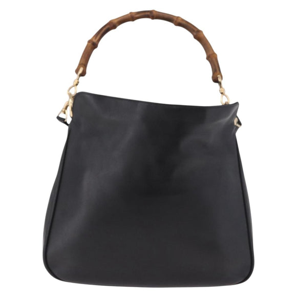 GUCCI Bamboo Hand Bag Leather 2way Black Gold 001 3444 Auth 191028