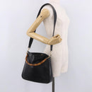 GUCCI Bamboo Hand Bag Leather 2way Black Gold 001 3444 Auth 191028-23
