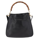 GUCCI Bamboo Hand Bag Leather 2way Black Gold 001 3444 Auth 191028-2