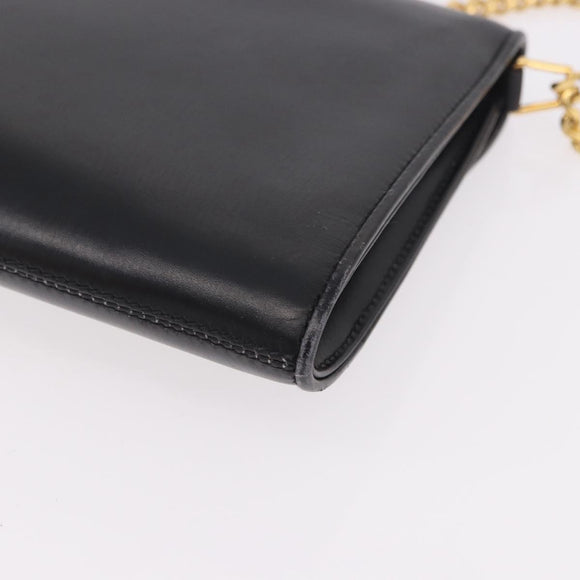 GUCCI Chain Shoulder Bag Leather Black Gold Auth 191035