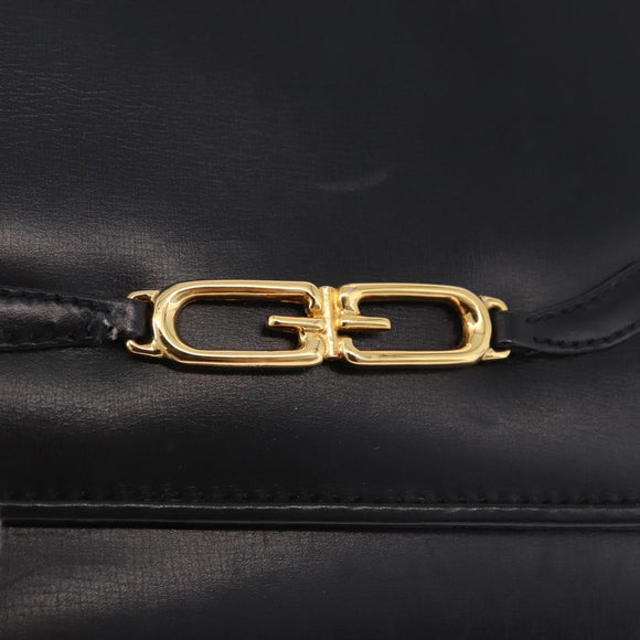 GUCCI Chain Shoulder Bag Leather Black Gold Auth 191035