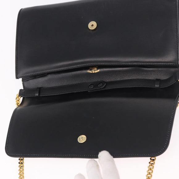 GUCCI Chain Shoulder Bag Leather Black Gold Auth 191035