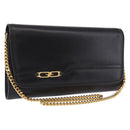GUCCI Chain Shoulder Bag Leather Black Gold Auth 191035-1