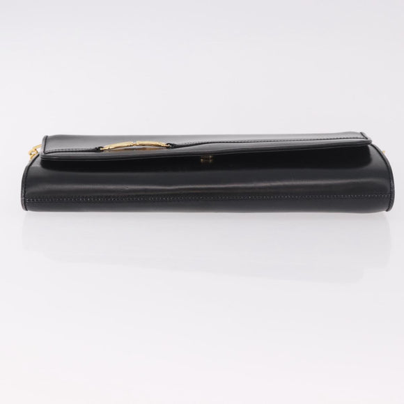 GUCCI Chain Shoulder Bag Leather Black Gold Auth 191035