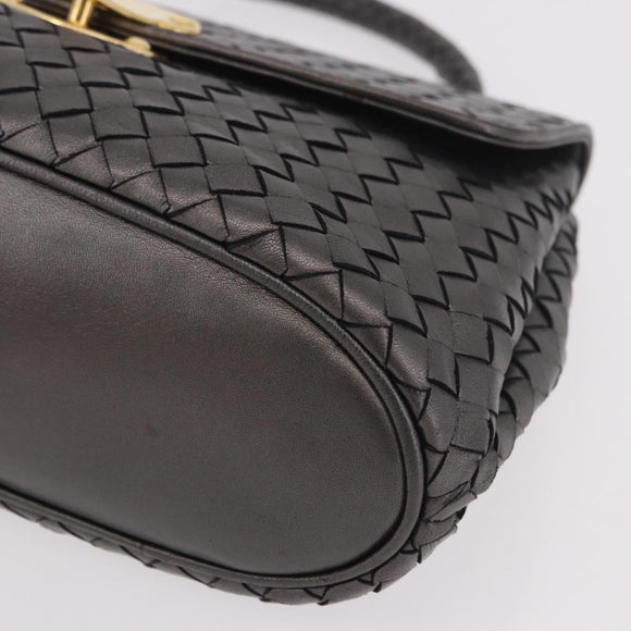 BOTTEGA VENETA INTRECCIATO Hand Bag Leather Gray Gold Auth 191037