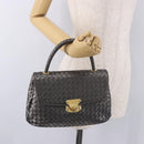 BOTTEGA VENETA INTRECCIATO Hand Bag Leather Gray Gold Auth 191037-25
