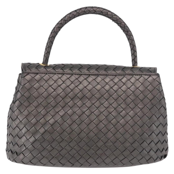 BOTTEGA VENETA INTRECCIATO Hand Bag Leather Gray Gold Auth 191037