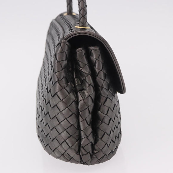 BOTTEGA VENETA INTRECCIATO Hand Bag Leather Gray Gold Auth 191037