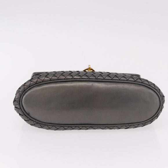 BOTTEGA VENETA INTRECCIATO Hand Bag Leather Gray Gold Auth 191037