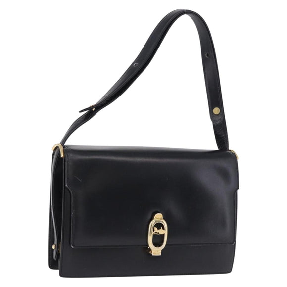 CELINE Shoulder Bag Leather Black Gold Auth 191038