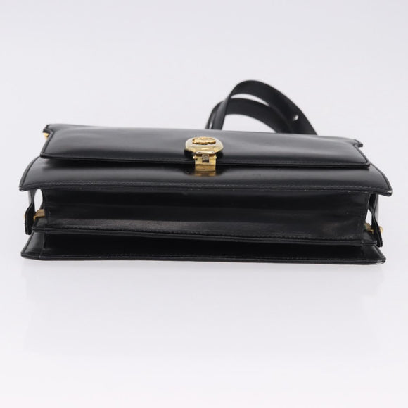 CELINE Shoulder Bag Leather Black Gold Auth 191038