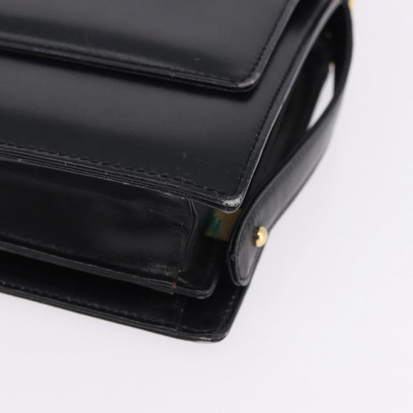 CELINE Shoulder Bag Leather Black Gold Auth 191038