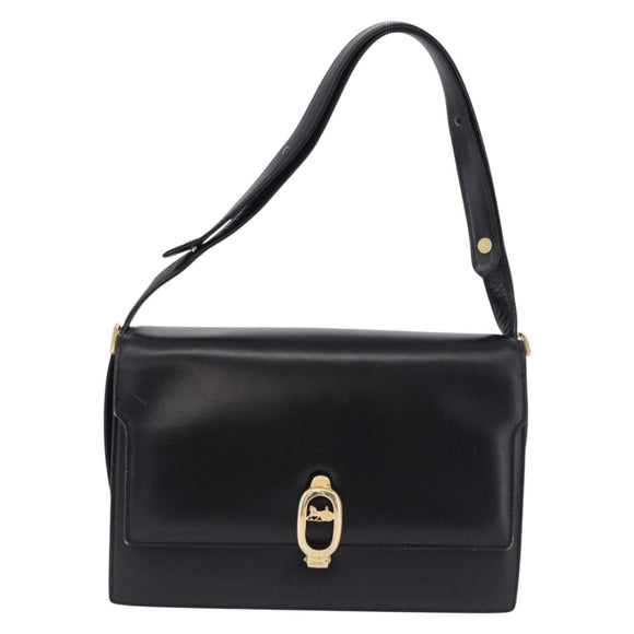 CELINE Shoulder Bag Leather Black Gold Auth 191038