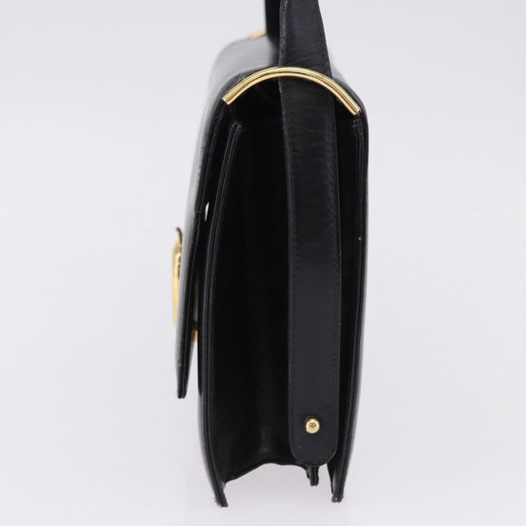 CELINE Shoulder Bag Leather Black Gold Auth 191038