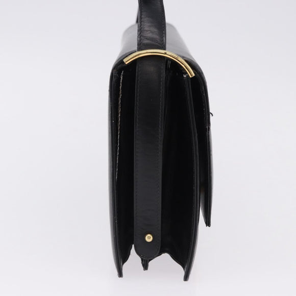 CELINE Shoulder Bag Leather Black Gold Auth 191038