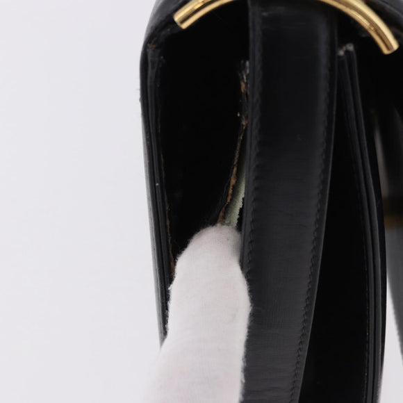 CELINE Shoulder Bag Leather Black Gold Auth 191038