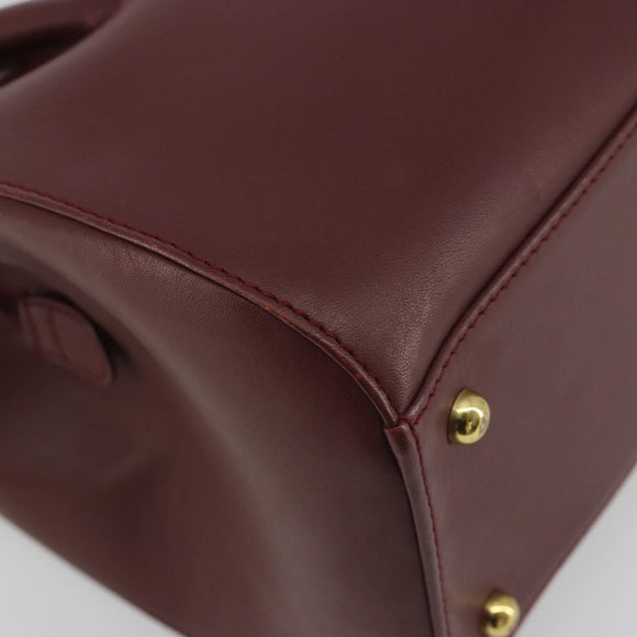 CARTIER Must Line Hand Bag Leather Bordeaux Gold Auth 191039A