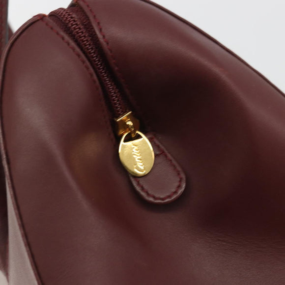 CARTIER Must Line Hand Bag Leather Bordeaux Gold Auth 191039A