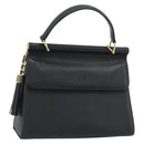 VALENTINO Hand Bag Leather Black Gold Auth 191042A-1