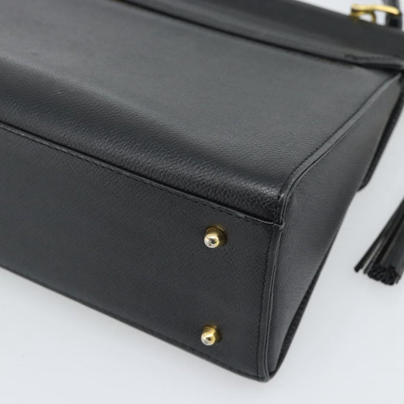 VALENTINO Hand Bag Leather Black Gold Auth 191042A