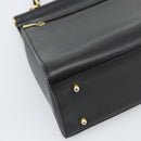 VALENTINO Hand Bag Leather Black Gold Auth 191042A-16