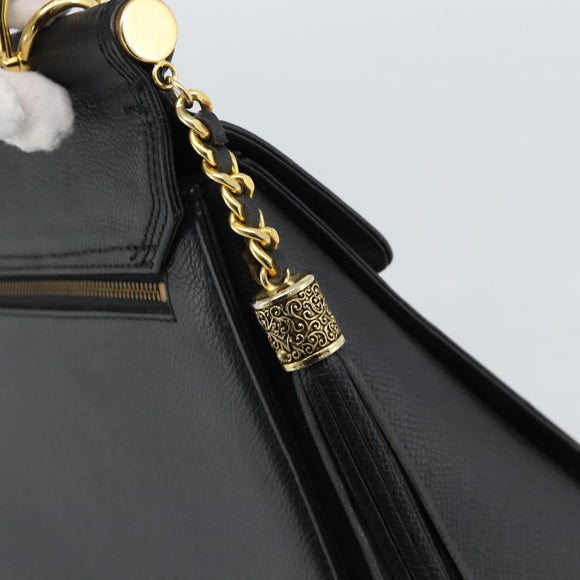 VALENTINO Hand Bag Leather Black Gold Auth 191042A