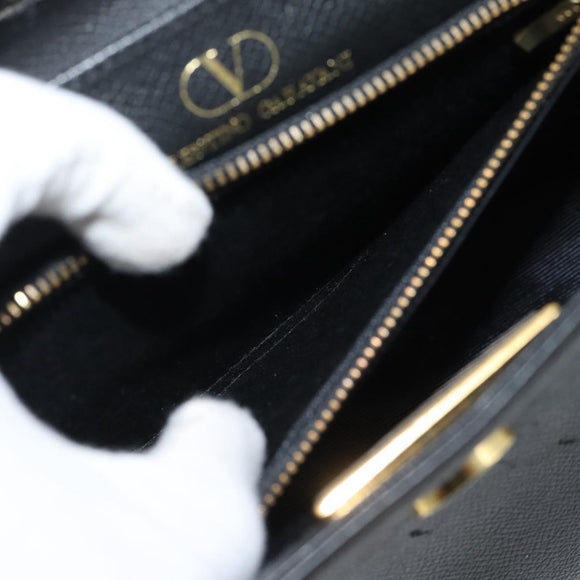 VALENTINO Hand Bag Leather Black Gold Auth 191042A