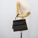 VALENTINO Hand Bag Leather Black Gold Auth 191042A-21