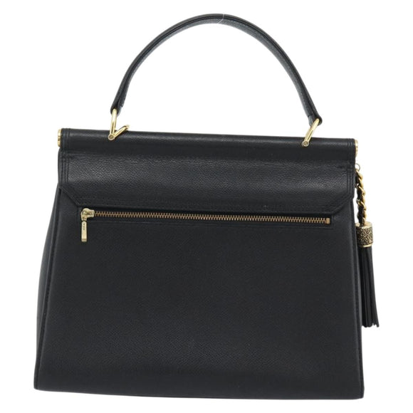 VALENTINO Hand Bag Leather Black Gold Auth 191042A