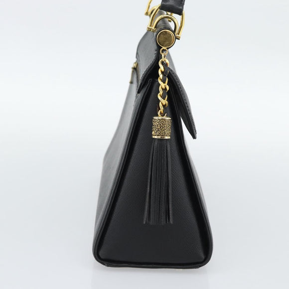 VALENTINO Hand Bag Leather Black Gold Auth 191042A