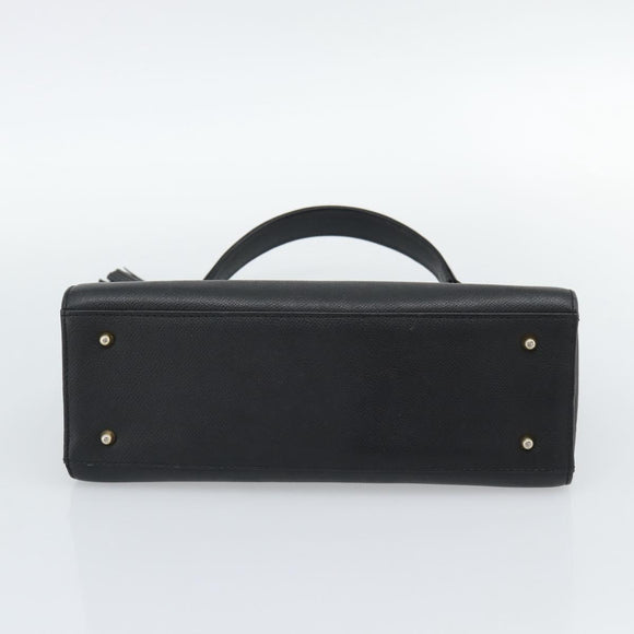 VALENTINO Hand Bag Leather Black Gold Auth 191042A