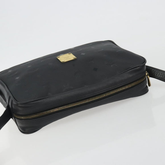 MCM Vicetos Shoulder Bag PVC Leather Black Gold Auth 191049