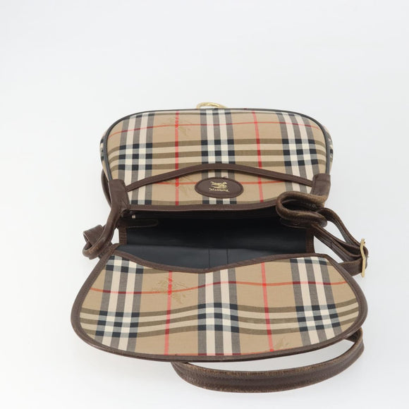 Burberrys Nova Check Shoulder Bag Canvas Beige Gold Auth 191050