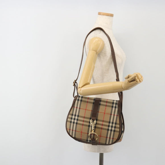 Burberrys Nova Check Shoulder Bag Canvas Beige Gold Auth 191050