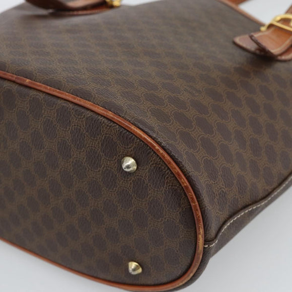 CELINE Macadam Canvas Shoulder Bag PVC Leather Brown Gold Auth 191052