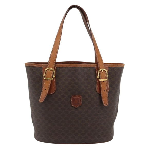 CELINE Macadam Canvas Shoulder Bag PVC Leather Brown Gold Auth 191052
