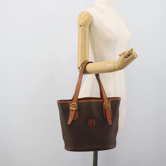 CELINE Macadam Canvas Shoulder Bag PVC Leather Brown Gold Auth 191052