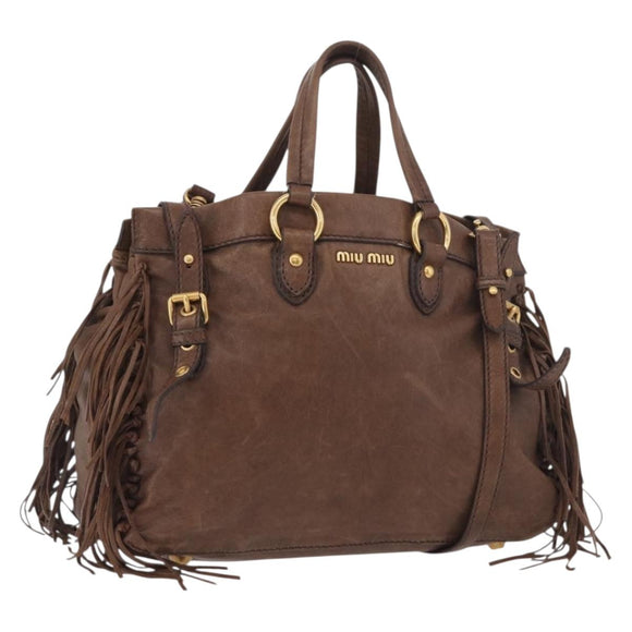 Miu Miu Hand Bag Leather 2way Brown Gold Auth 191056SAV